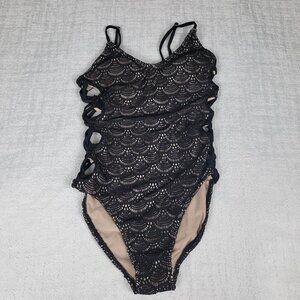 No Boundaries Lace Up One Piece Swimsuit Black Lined Padded Juniors S (3-5)
